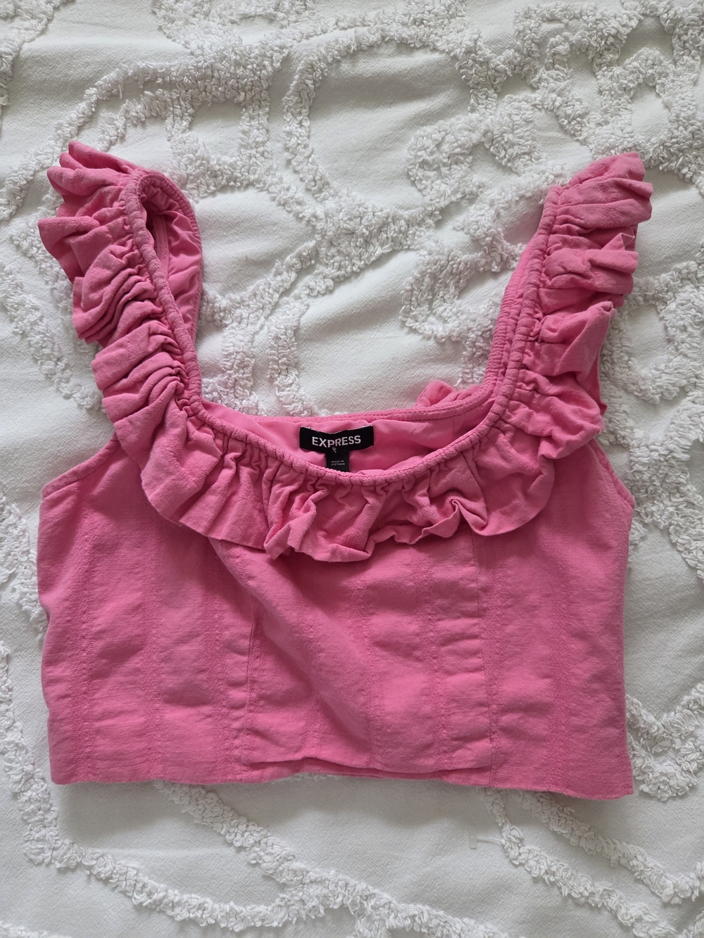 Express Pink Ruffle Crop Top